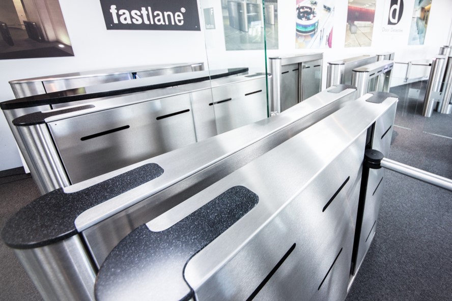Fastlane Plus 400MA barrier arm entrance control security turnstiles in demo suite