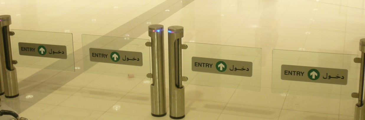 Fastlane Intelligate entrance control security turnstiles in situ at Abu Dhabi Airport
