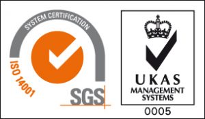 ISO 14001 logo and UKAS Management Systems 0005 logo