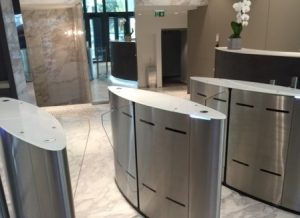 Fastlane Glasswing entrance control security speedgate turnstiles in stu at ORPEAs HQs Paris